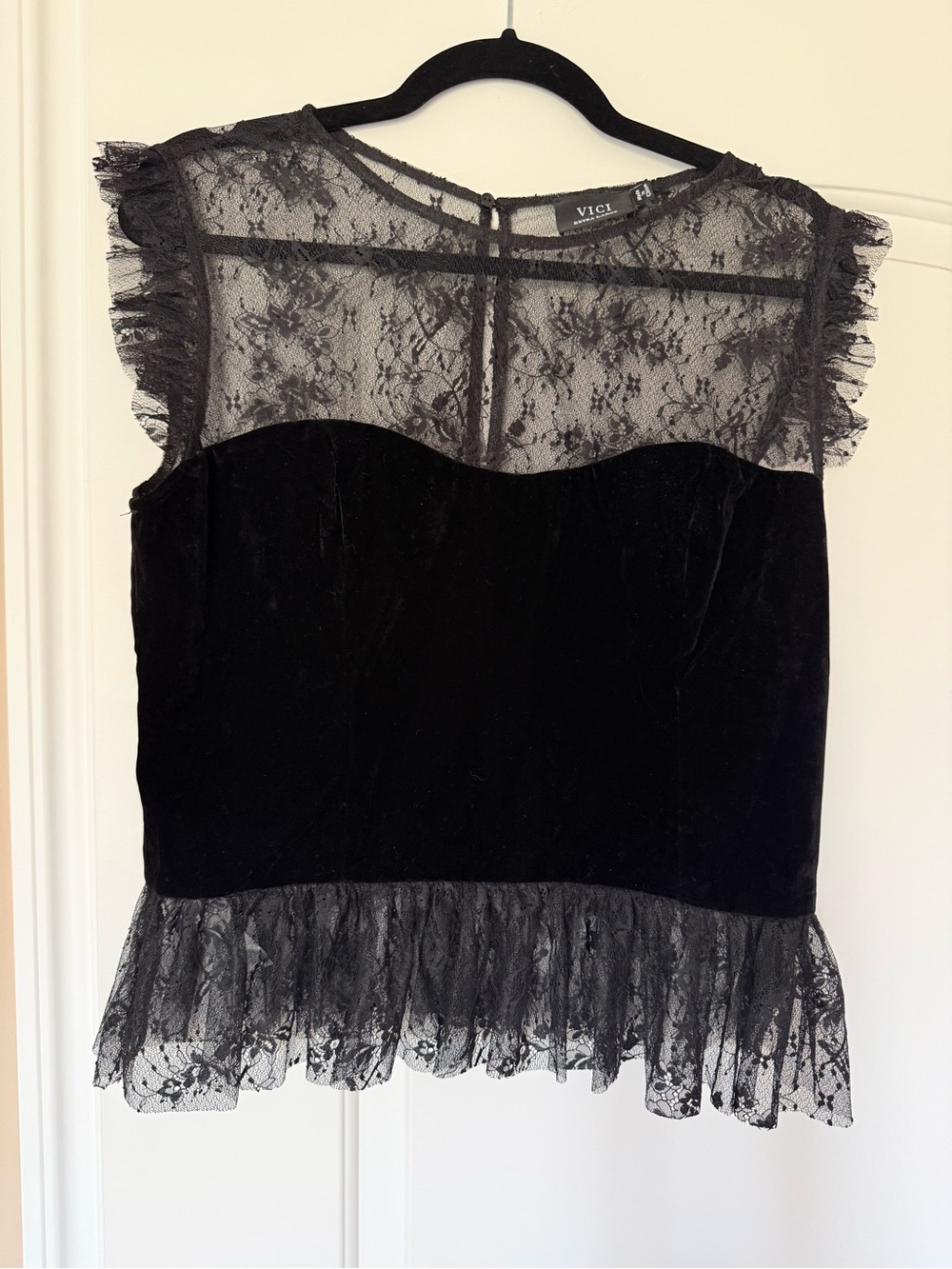 Vici Black Velvet Lace Peplum Camisole